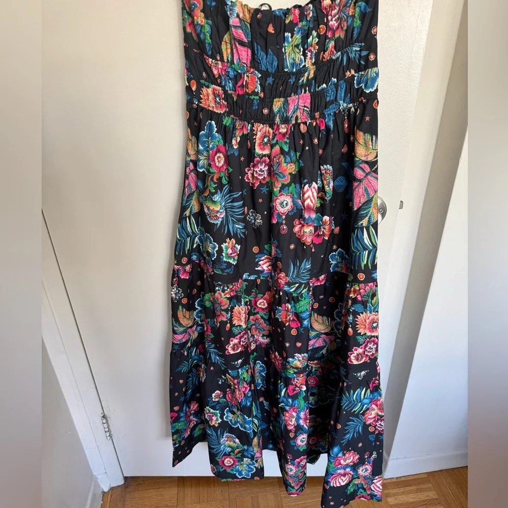 Anthropologie Black Strapless Maxi Dress with Pink, Purple & Yellow Floral Print - Picture 10 of 11